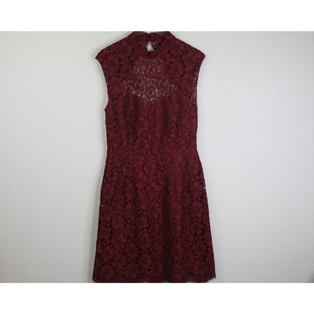 Sandro Womens Shift Dress Size 3 Backless Zip Lace Floral Sleeveless Wine Red